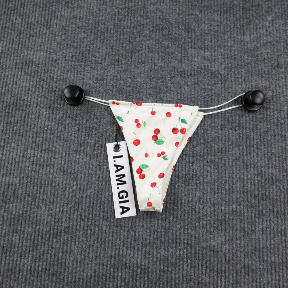 I.AM.GIA Bambi Bikini Bottom Womens L White Cherry On Top Thong Lined NWT
